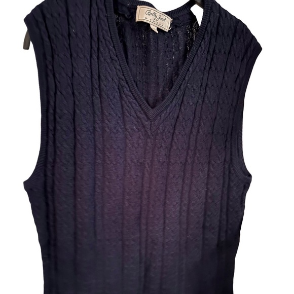Bobby Jones Women’s Cable Knit Sweater Vest Navy Medium V neck Golf Sport - Picture 1 of 8